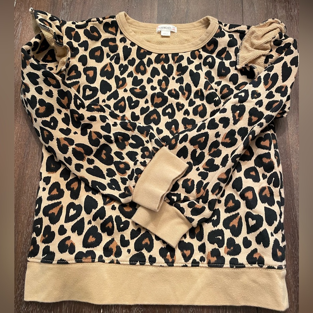 J.Crew Crewcuts Leopard Heart Beige Swearshirt Ruffled shoulders - Size 10